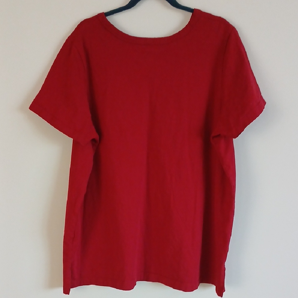 Woman Within Red V-Neck Top 1X 100% Cotton - flaw - Picture 6 of 8